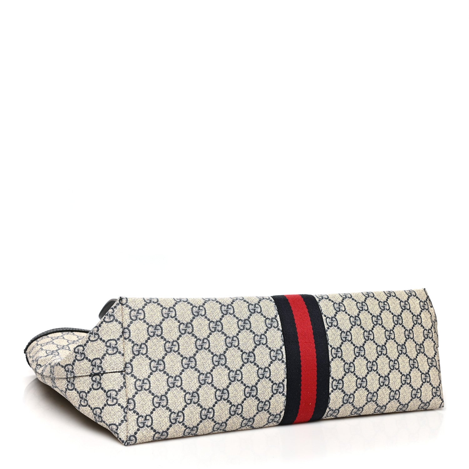 Gucci GG Supreme Monogram Textured Calfskin Web Medium Ophidia Shopping Tote Beige Blue 4 of 13