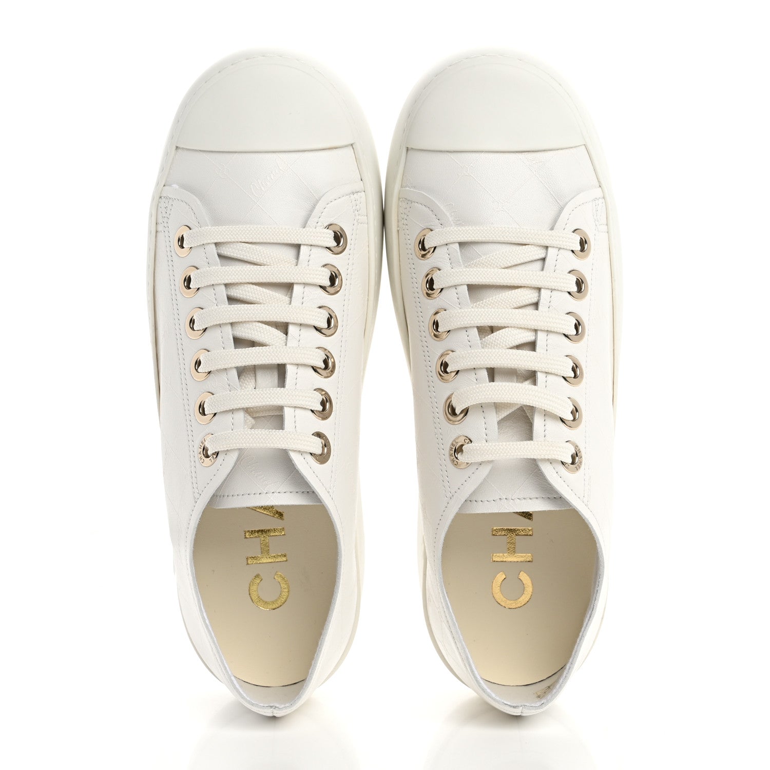 Chanel Lambskin Printed Logo Sneakers 37 White 2 of 10