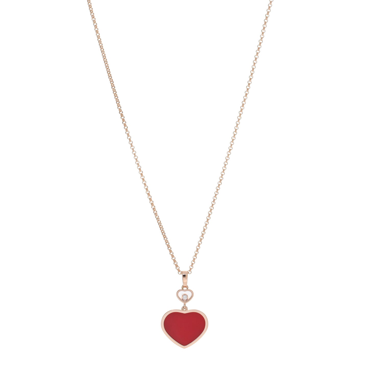18K Rose Gold Diamond Happy Hearts Pendant Necklace Red