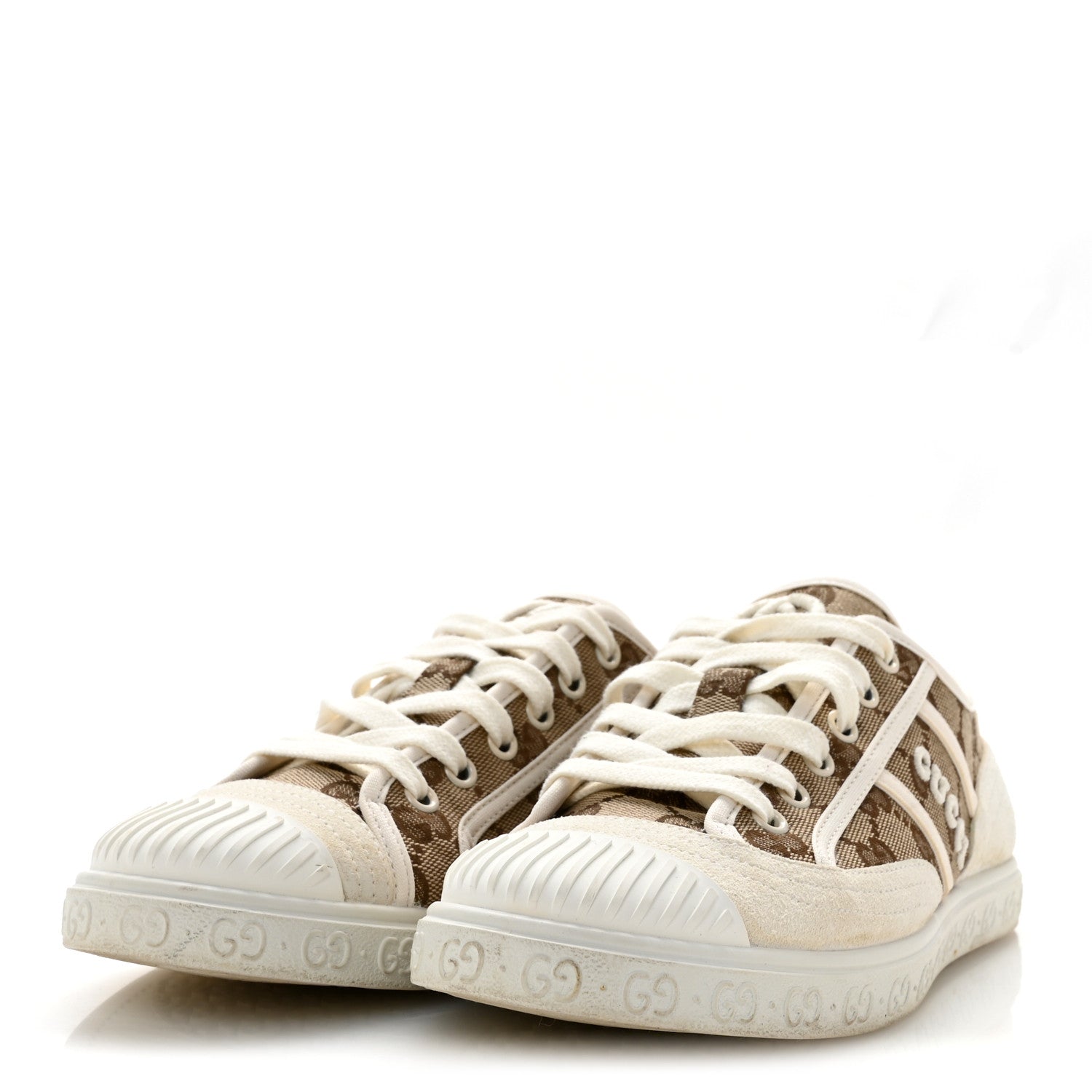 Gucci GG Monogram Suede Womens Low Top Sneakers 37 Beige Ebony Mystic White 4 of 10