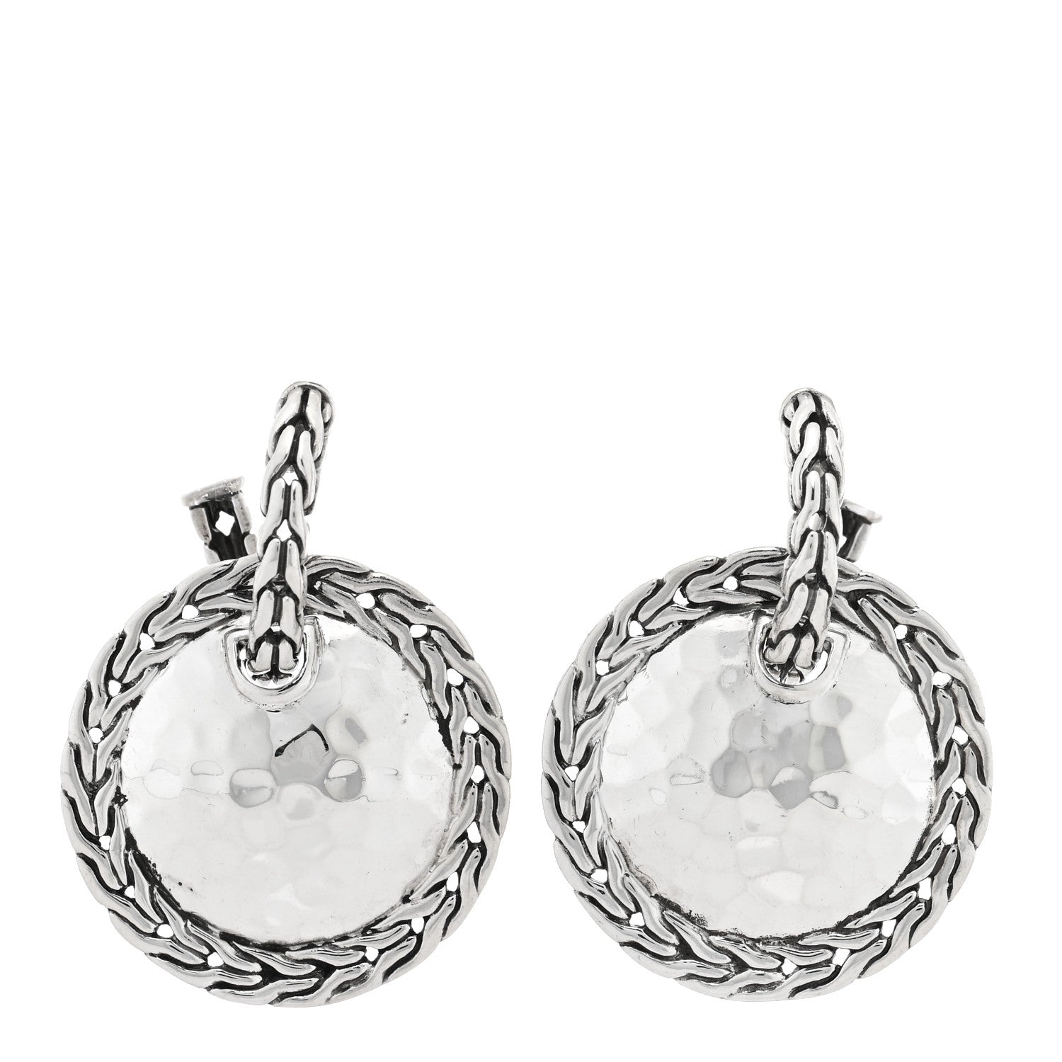 John Hardy Sterling Silver Classic Chain Hammered Disc Drop Earrings 1 of 4