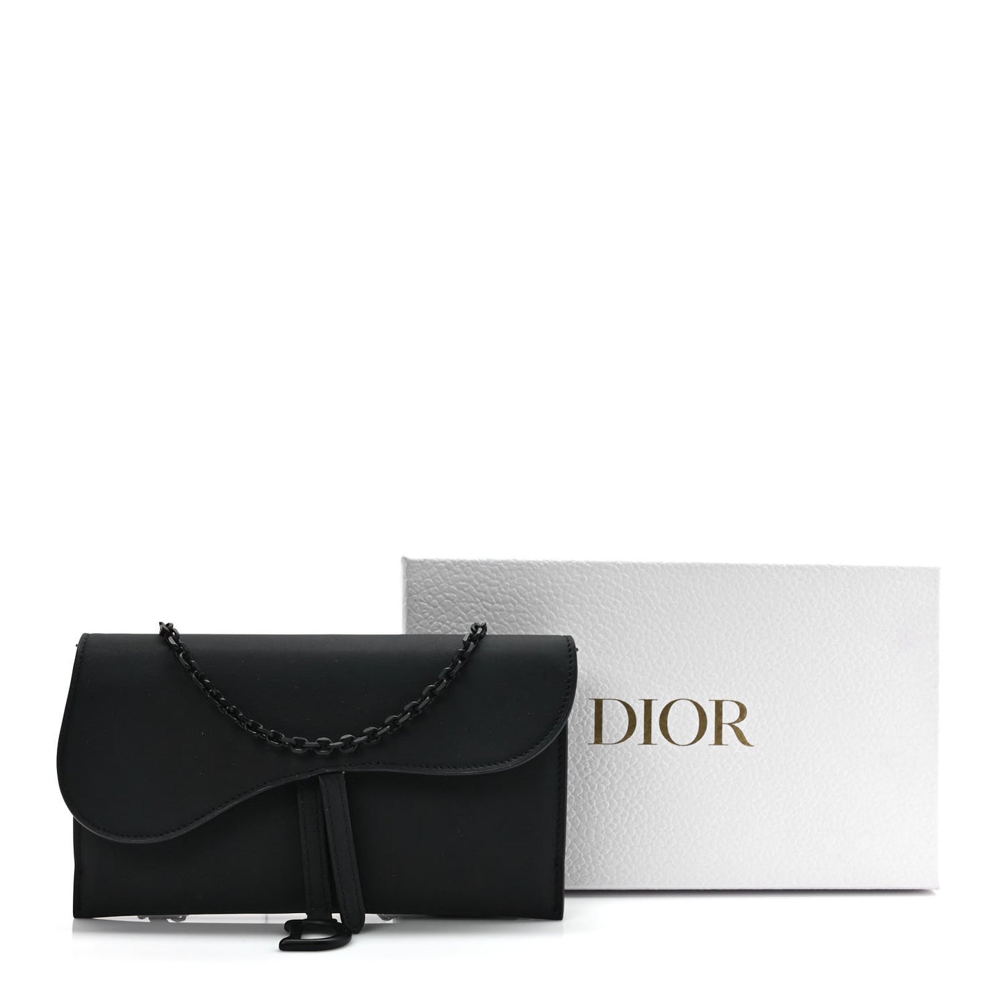 Ultra Matte Calfskin Saddle Chain Wallet Pouch Black