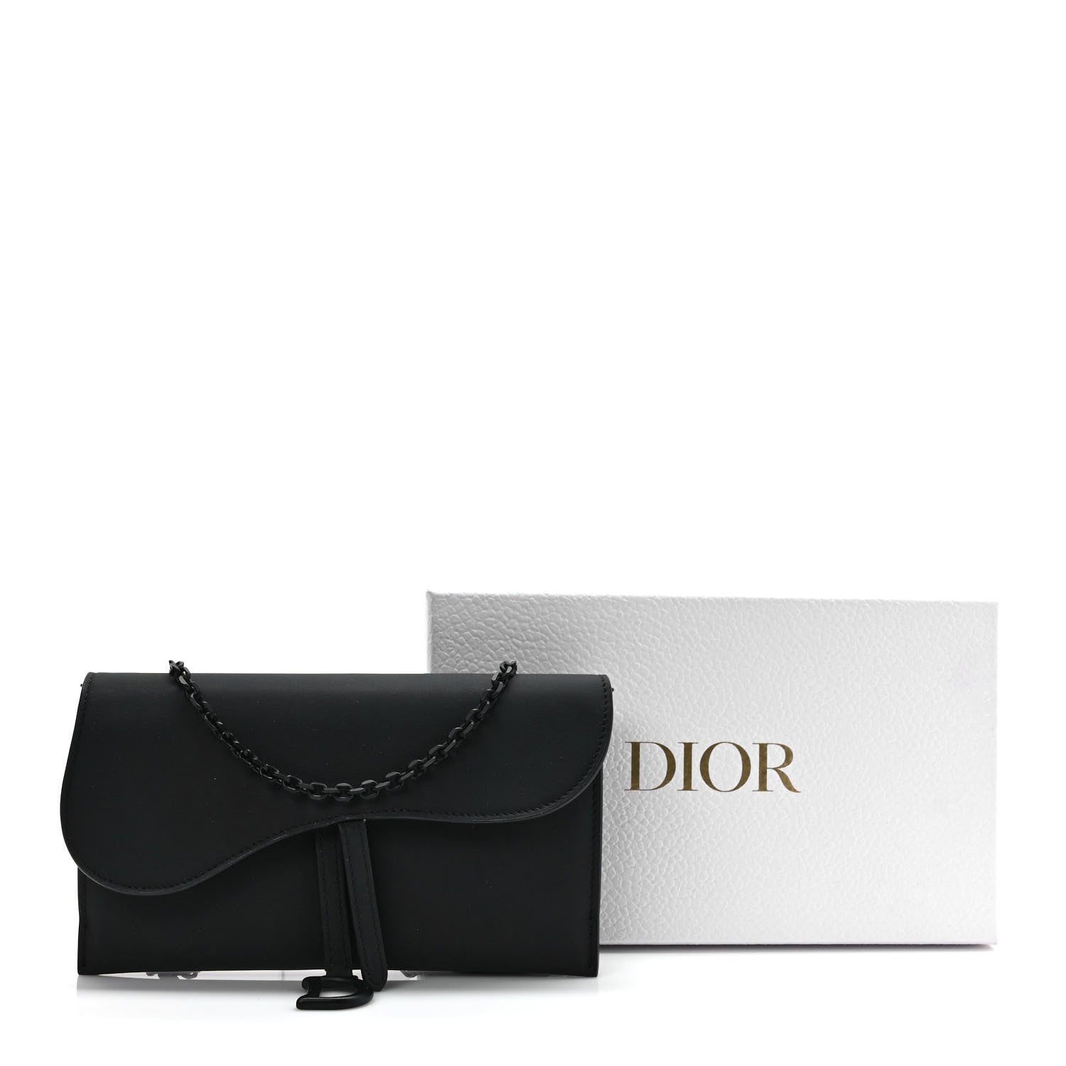 Christian Dior Ultra Matte Calfskin Saddle Chain Wallet Pouch Black 10 of 11