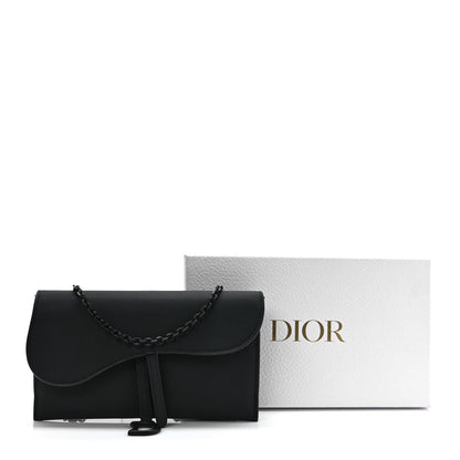 Christian Dior Ultra Matte Calfskin Saddle Chain Wallet Pouch Black 10 of 11