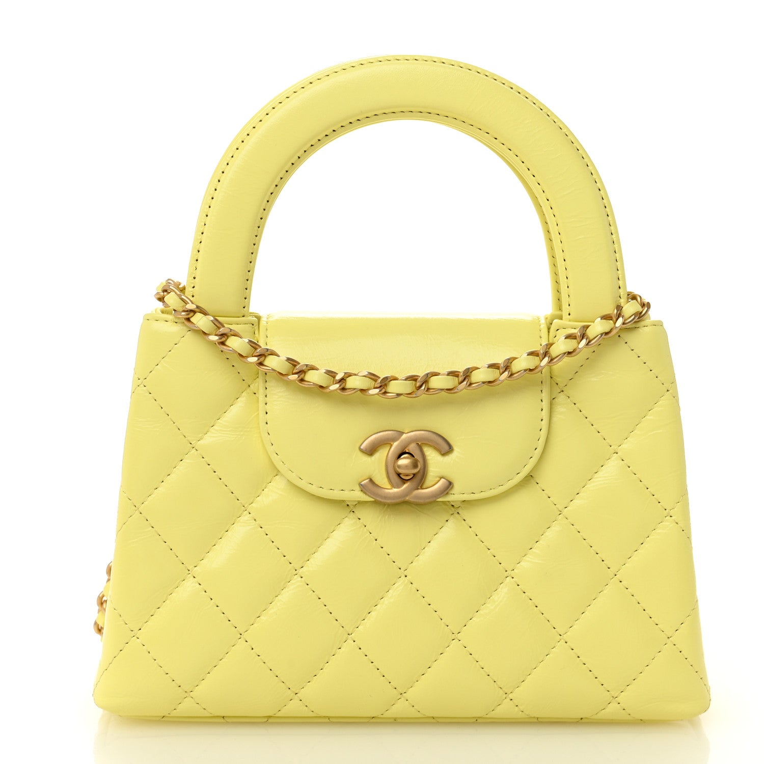 Chanel Shiny Aged Calfskin Quilted Nano Kelly Shopper Light Yellow 1 of 11