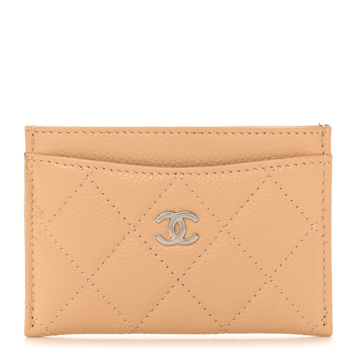 Caviar Quilted Card Holder Beige