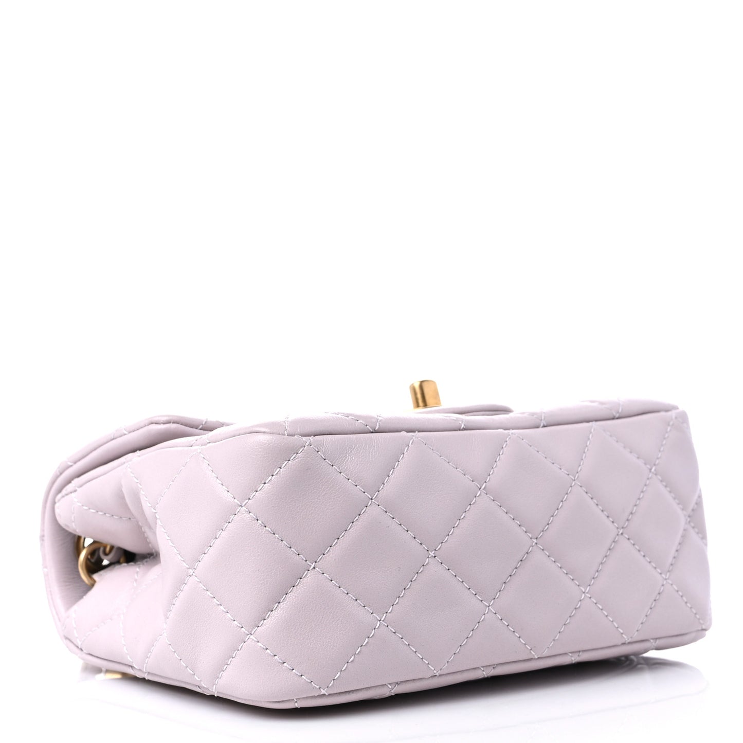 Lambskin Quilted Mini Pearl Crush Flap Light Purple