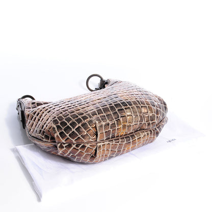 Fendi Metallic Canvas Croc Effect Chef Chain Hobo 4 of 10