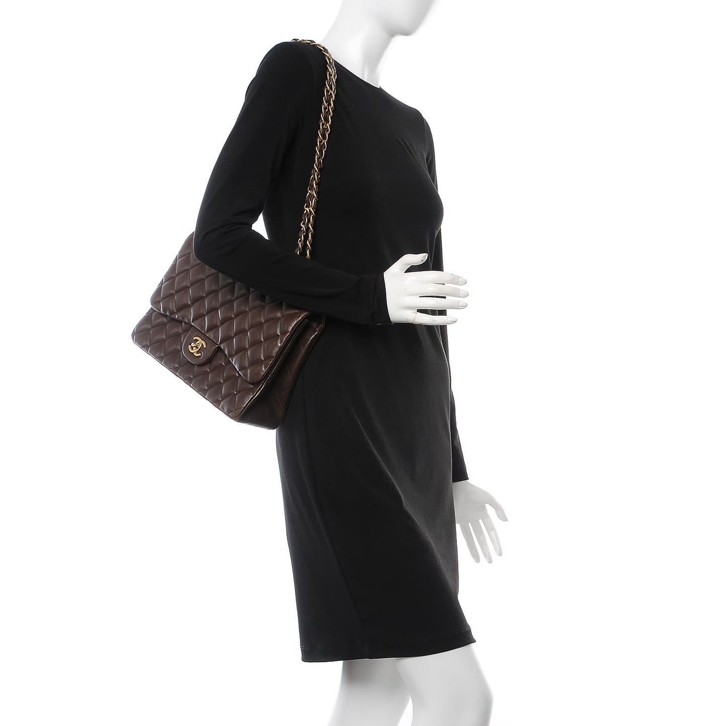 Lambskin Quilted Jumbo Single Flap Dark Brown