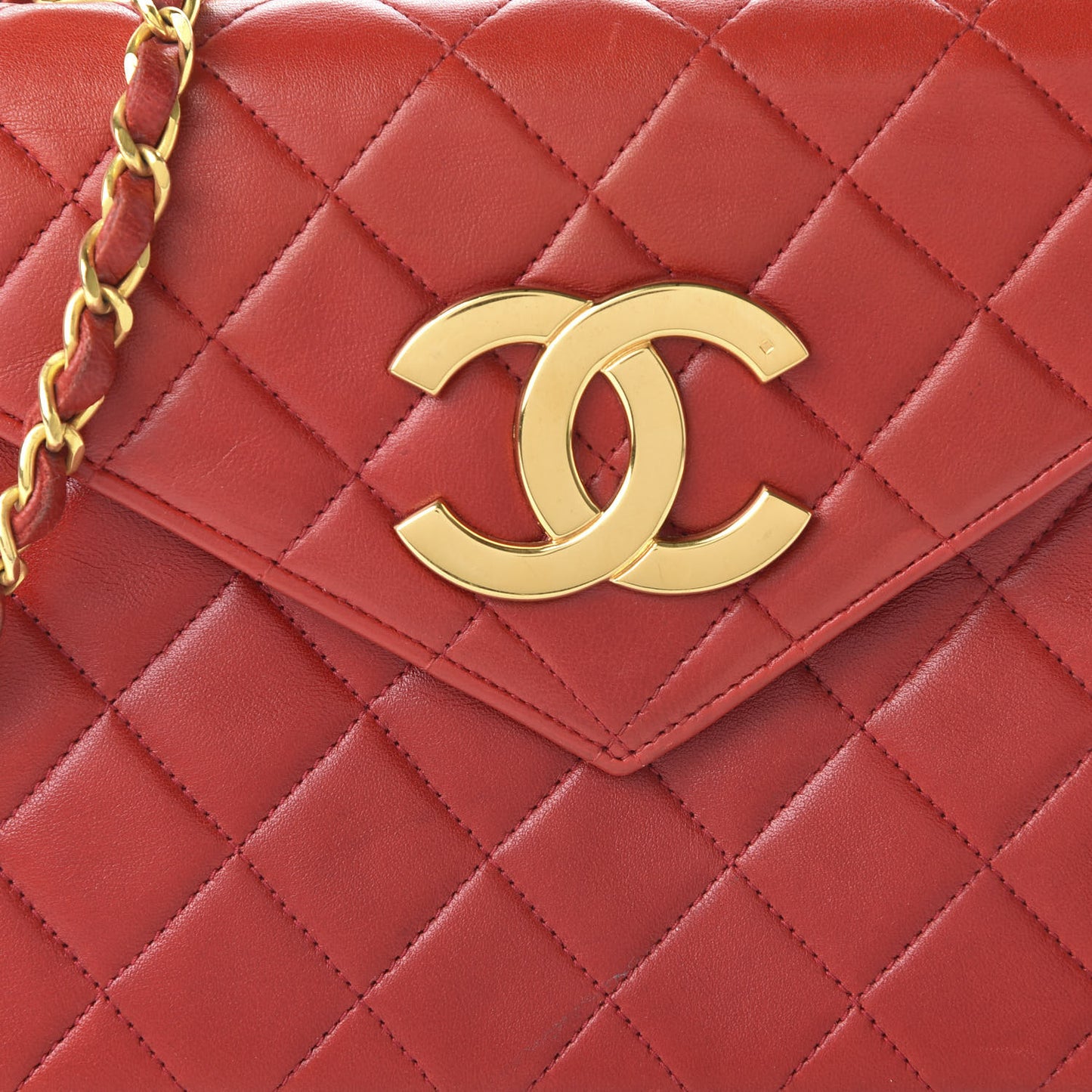 Lambskin Quilted Envelope Flap Red