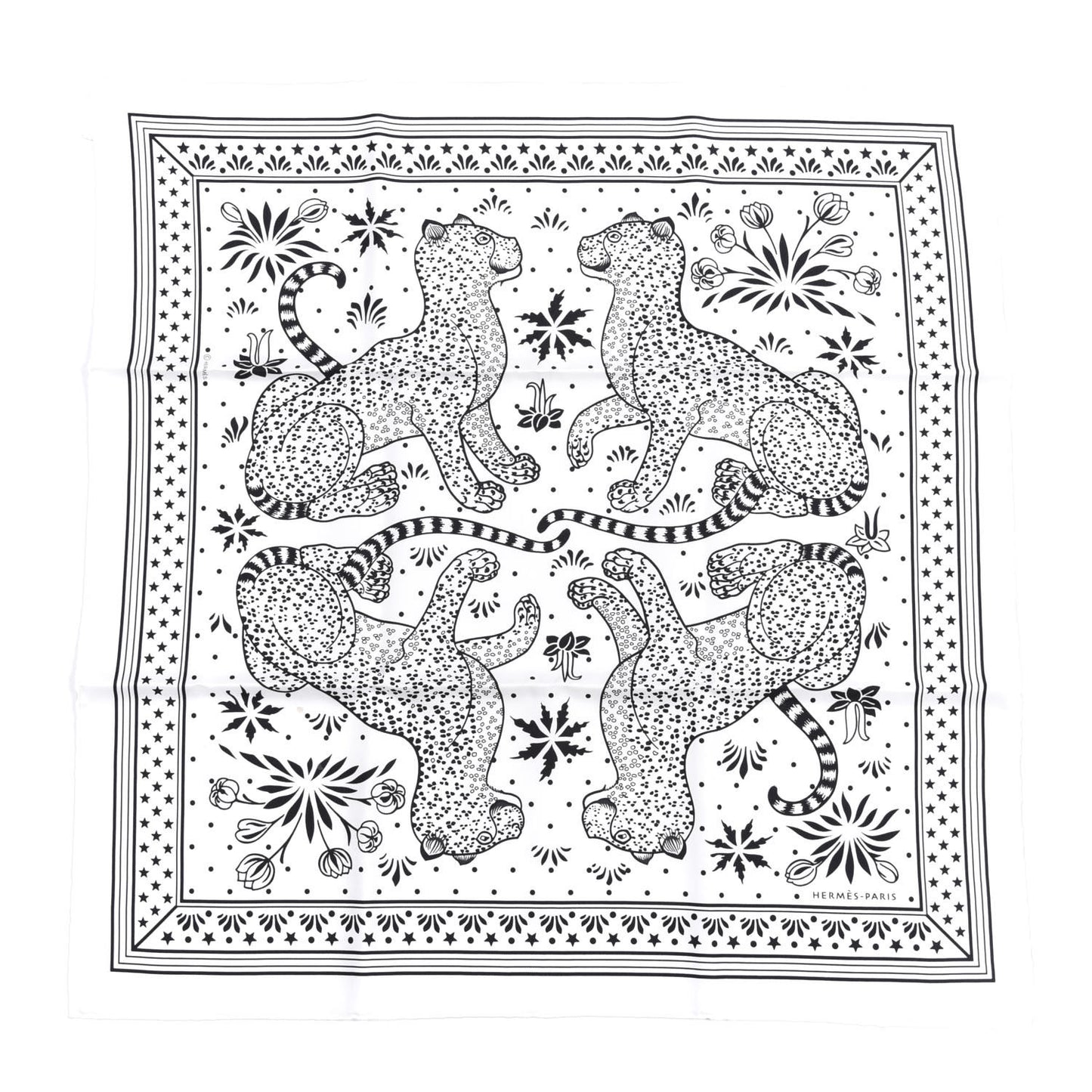 Silk Les Leopards Bandana Scarf 55 White Black