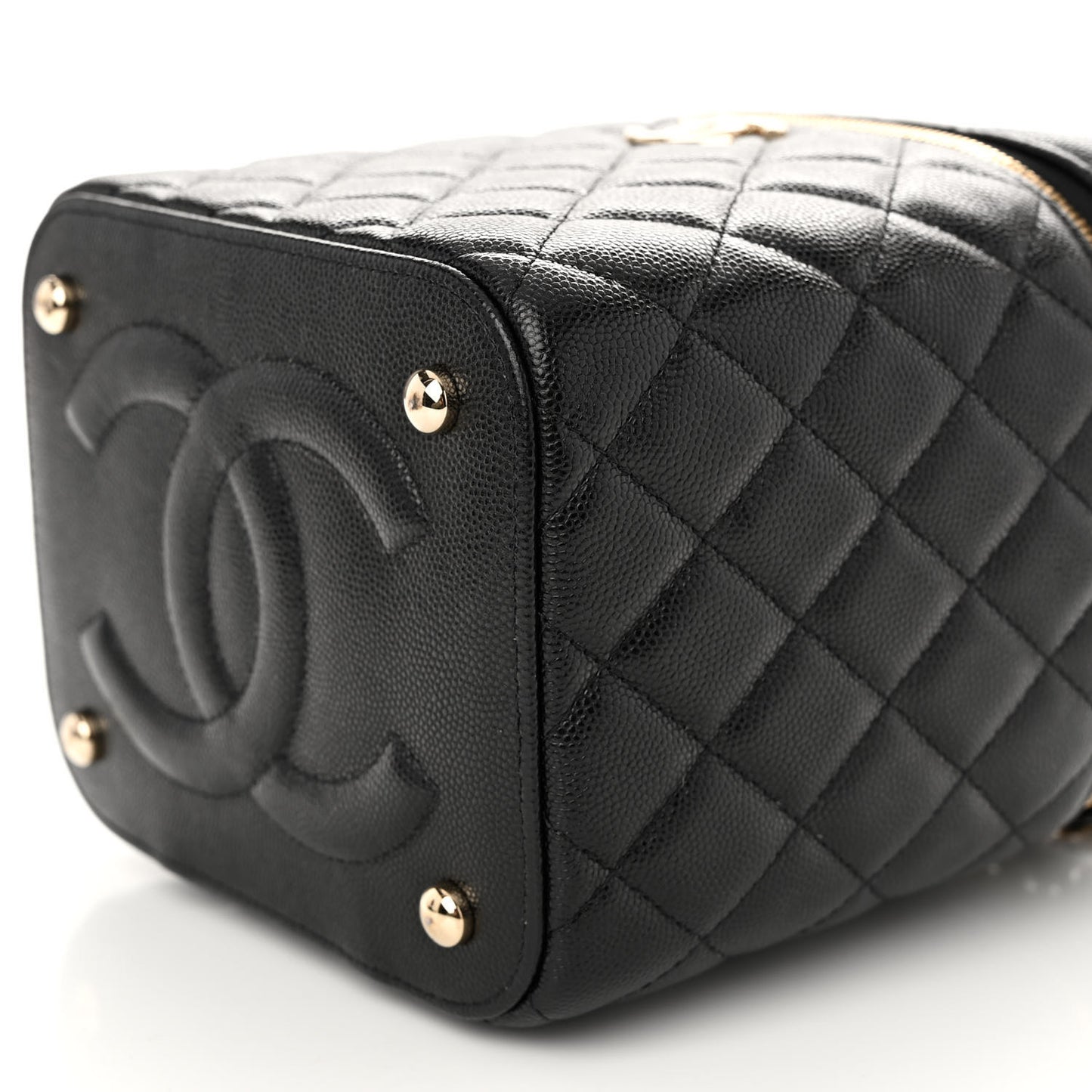 Caviar Quilted Small Top Handle Vanity Case With Chain Black