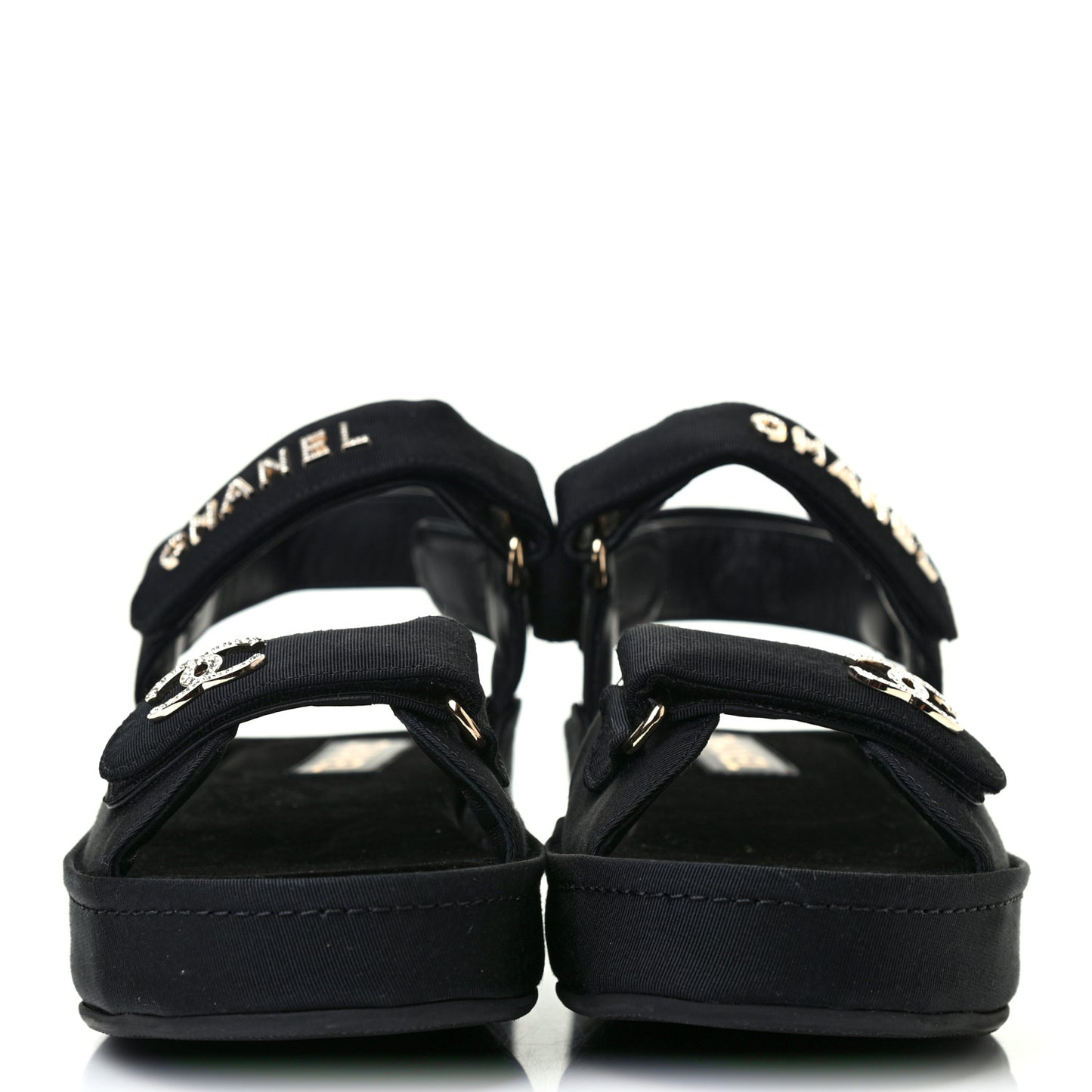 Grosgrain Crystal Logo Platform Sandals 39 Black
