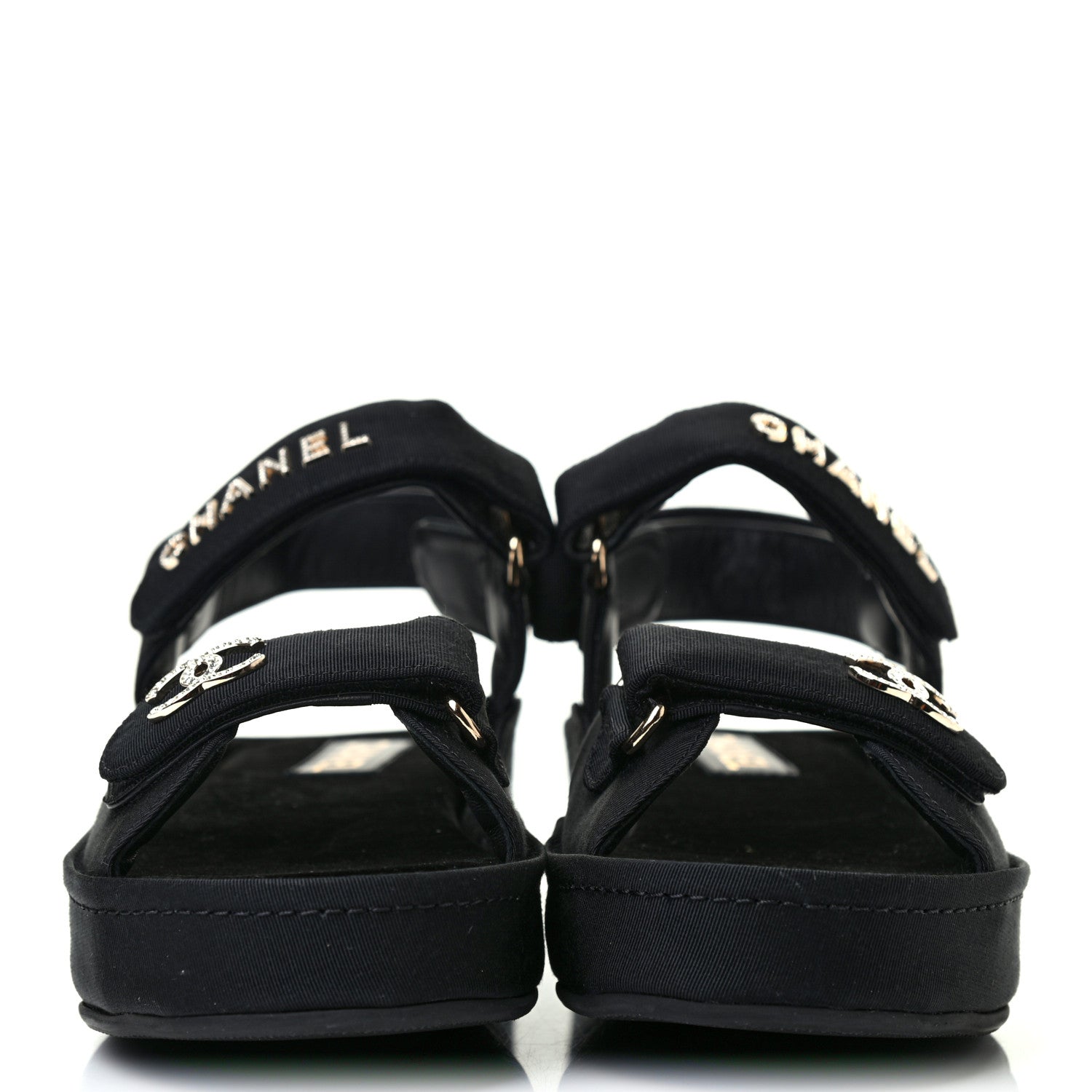 Chanel Grosgrain Crystal Logo Platform Sandals 39 Black 2 of 8