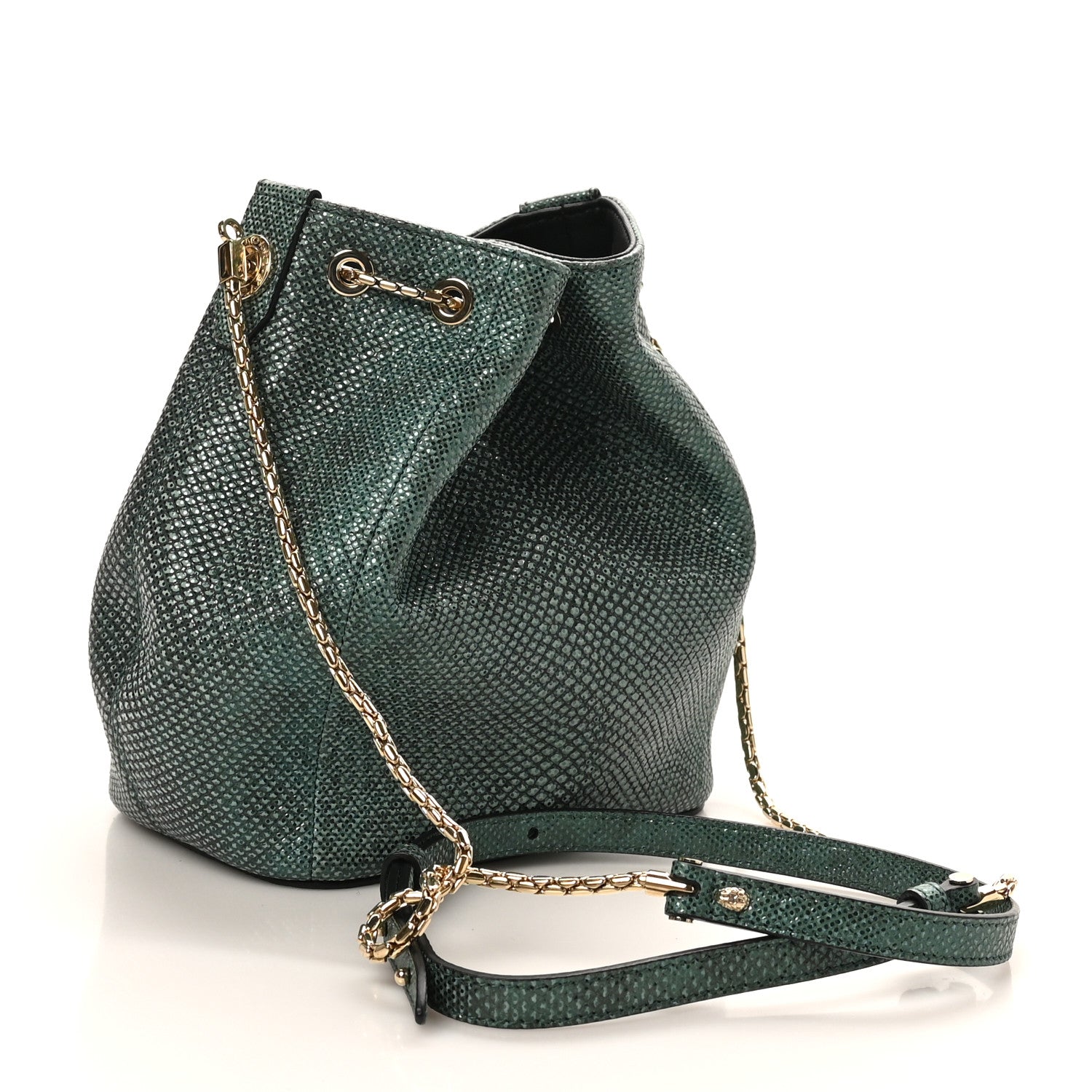 Bulgari Metallic Karung Serpenti Forever Bucket Bag Emerald Green 4 of 17
