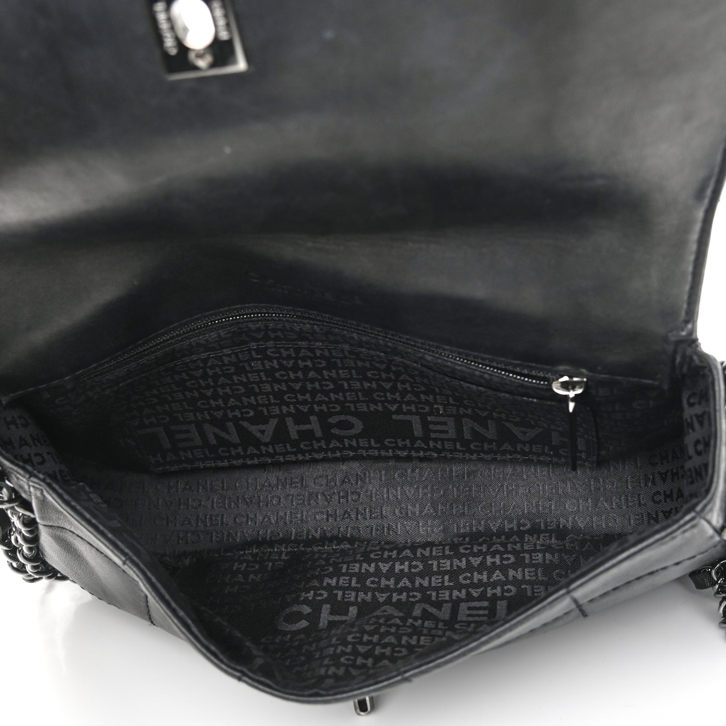 Lambskin Chocolate Bar Quilted Lambskin 5 Chain Flap Black