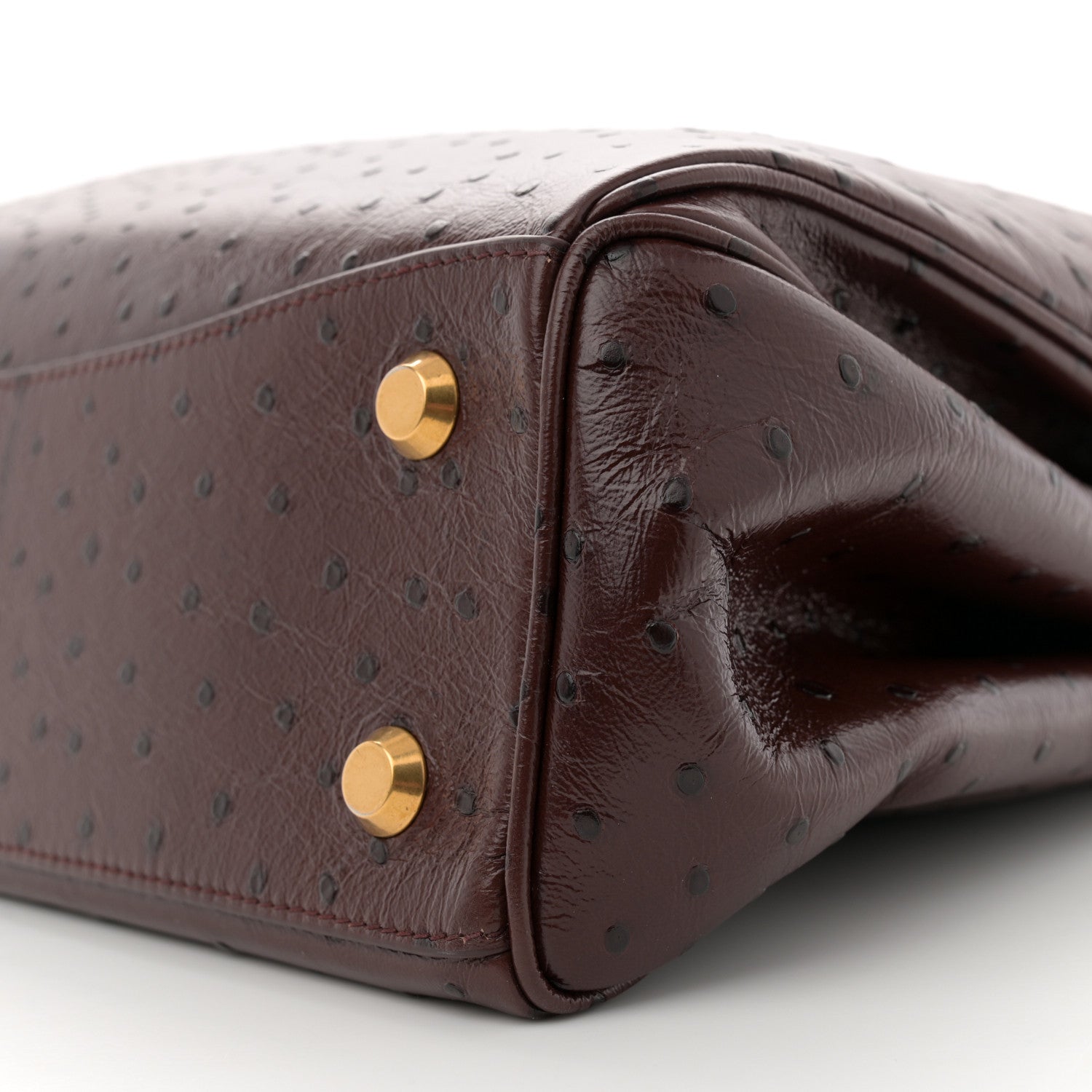 Balenciaga Shiny Calfskin Ostrich Embossed Medium Rodeo Top Handle Handbag Brown 10 of 10