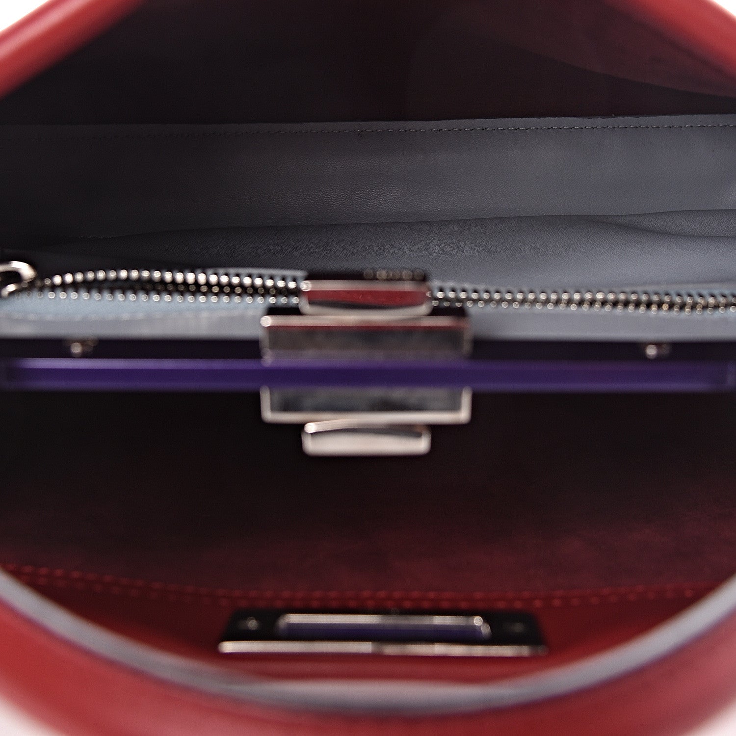 Fendi Vitello Seta Shiny Nappa Medium Peekaboo Iconic Satchel Ribes Azzurro Polvere 7 of 13
