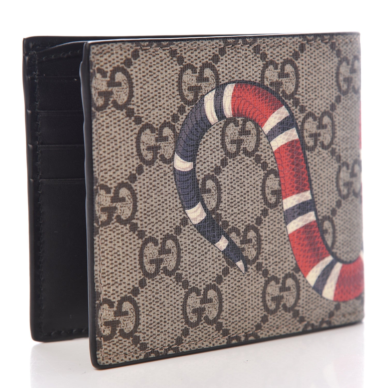 Gucci GG Supreme Monogram Selleria Calfskin Kingsnake Nice Bi-Fold Wallet Beige Ebony Multicolor Black 3 of 7