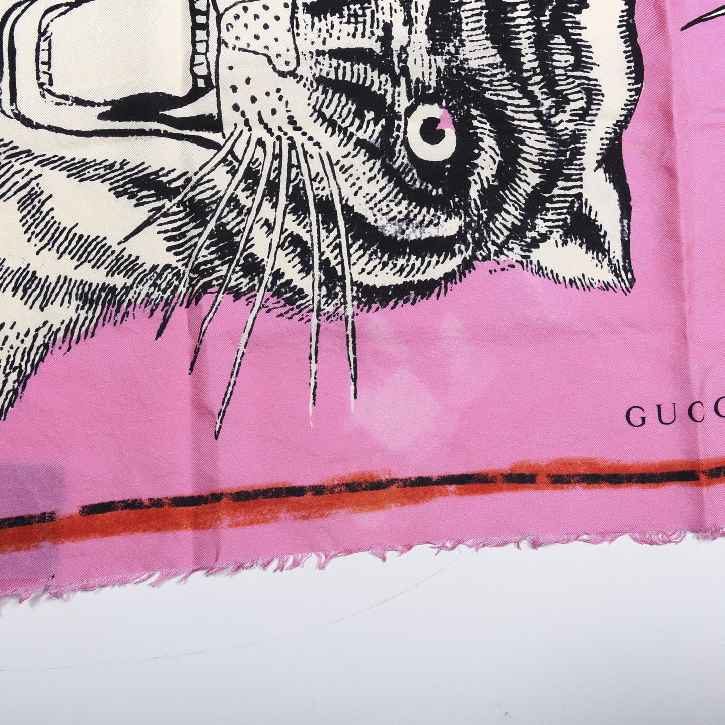 Silk Tiger Face Print Square Scarf Pink