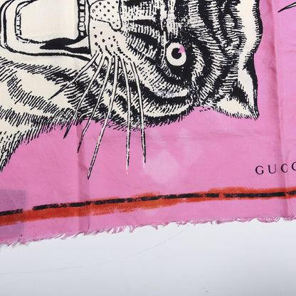 Gucci Silk Tiger Face Print Square Scarf Pink 3 of 5