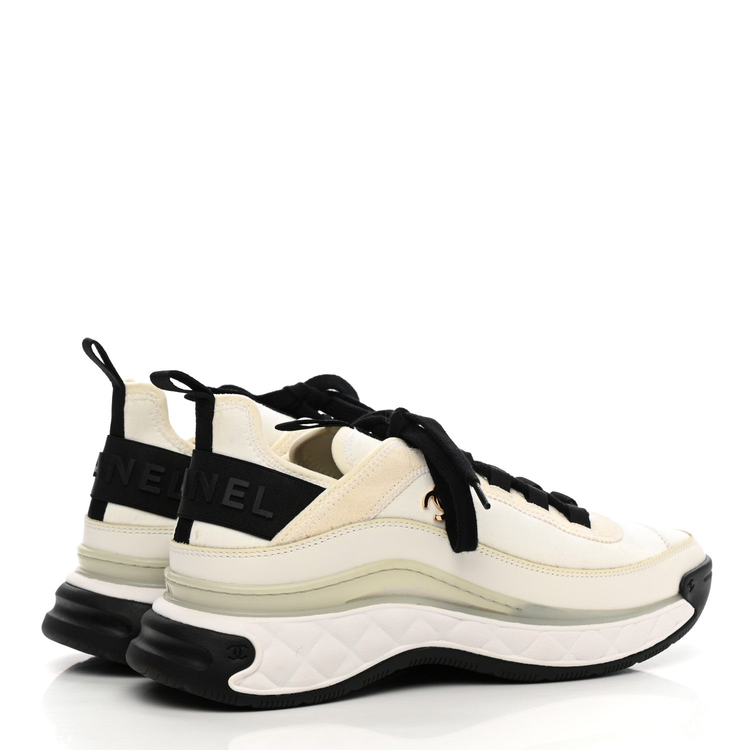 Chanel Calfskin Suede CC Sneakers 39 White Black 4 of 9