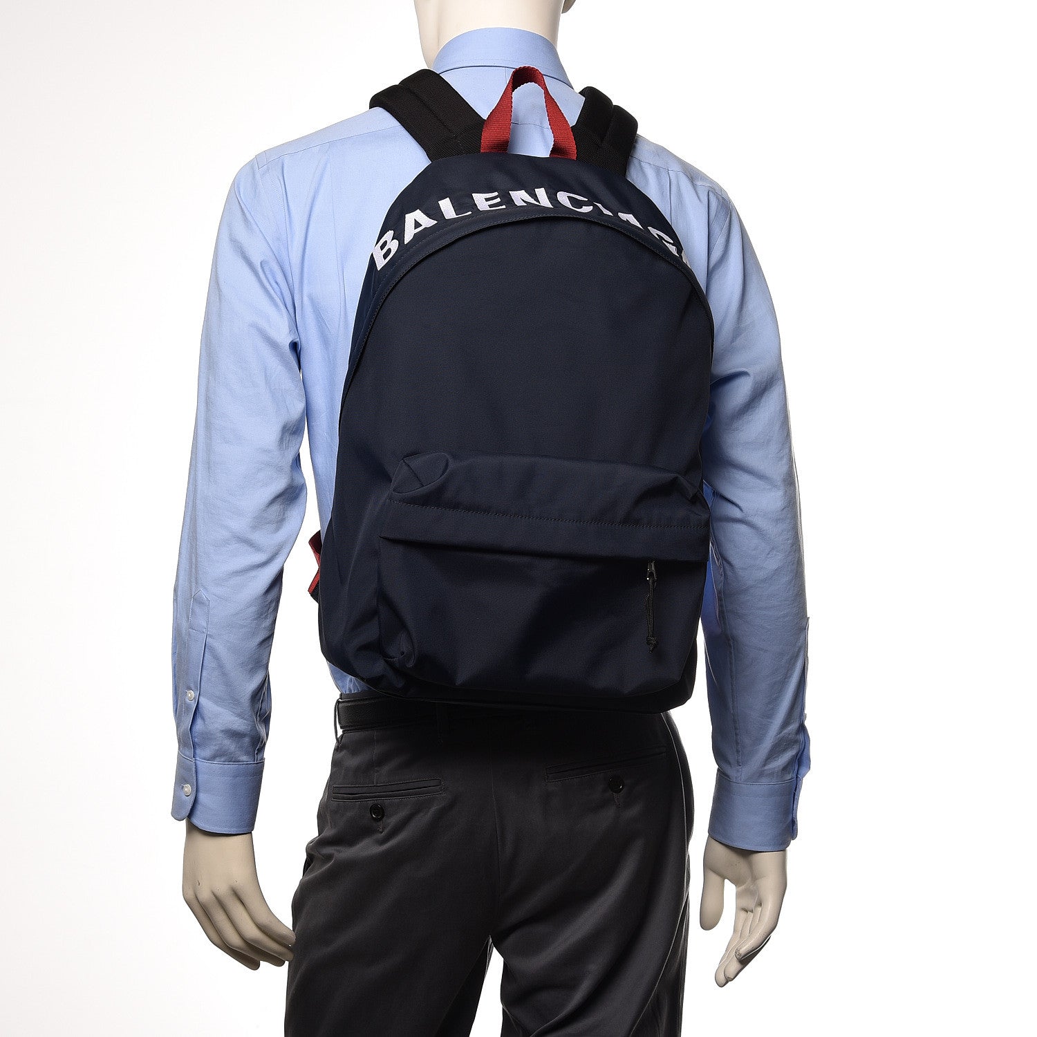 Balenciaga Sport Nylon Logo Embroidered Wheel Backpack Navy Blue Red 2 of 10