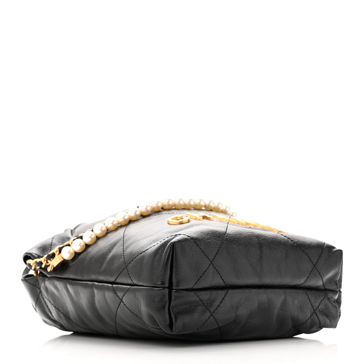Shiny Crumpled Calfskin Quilted Pearl Mini Chanel 22 Black