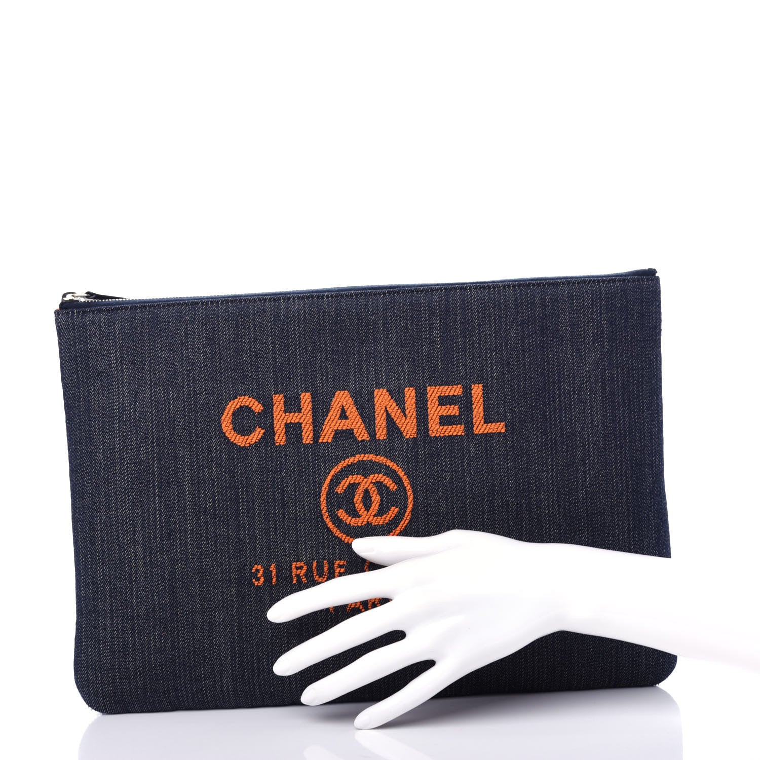 Chanel Denim Medium Deauville Pouch Blue Orange 2 of 7