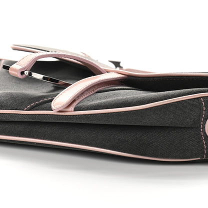 Christian Dior Patent Denim Jeans Saddle Bag Grey Pink 9 of 13