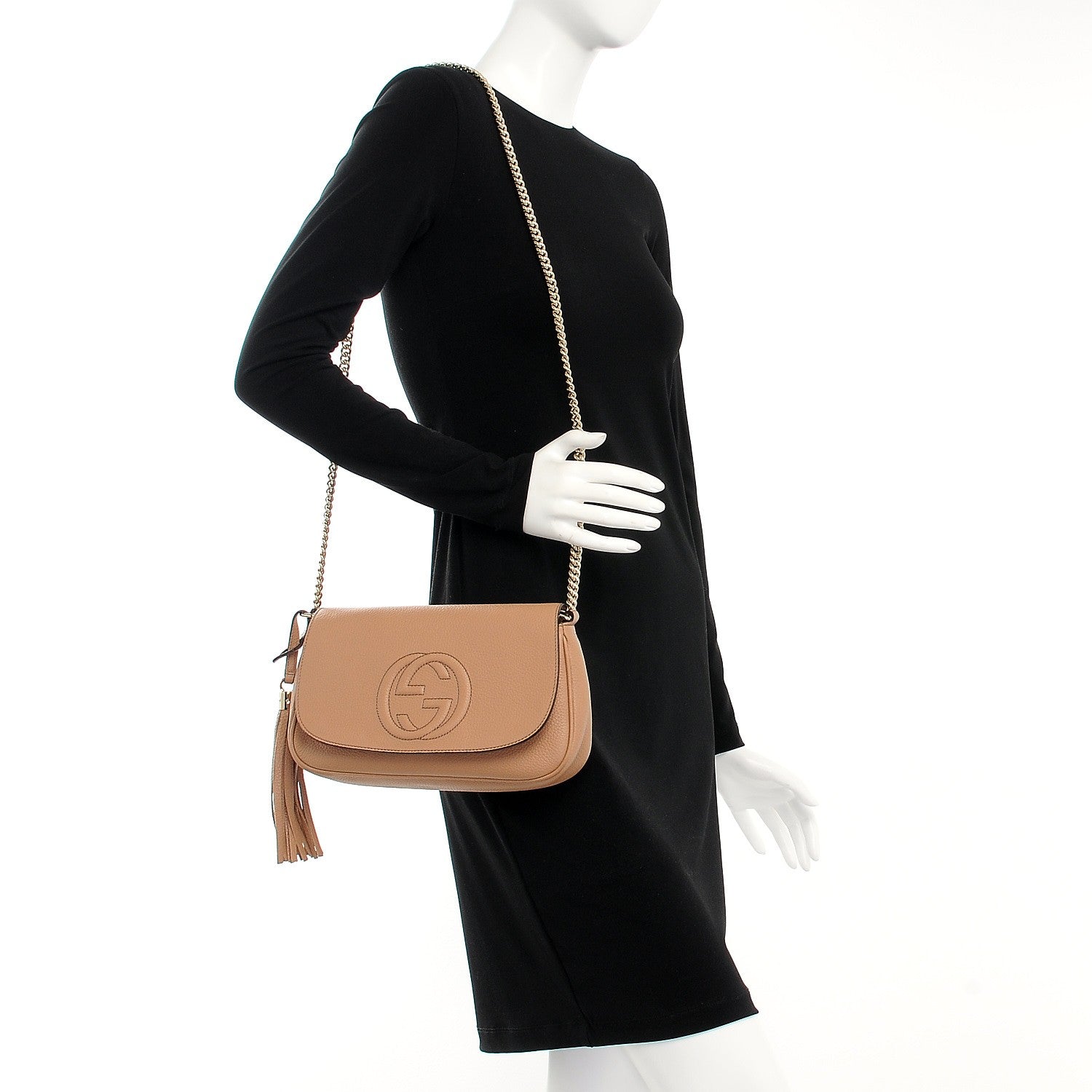 Gucci Pebbled Calfskin Medium Soho Flap Crossbody Camelia 2 of 8