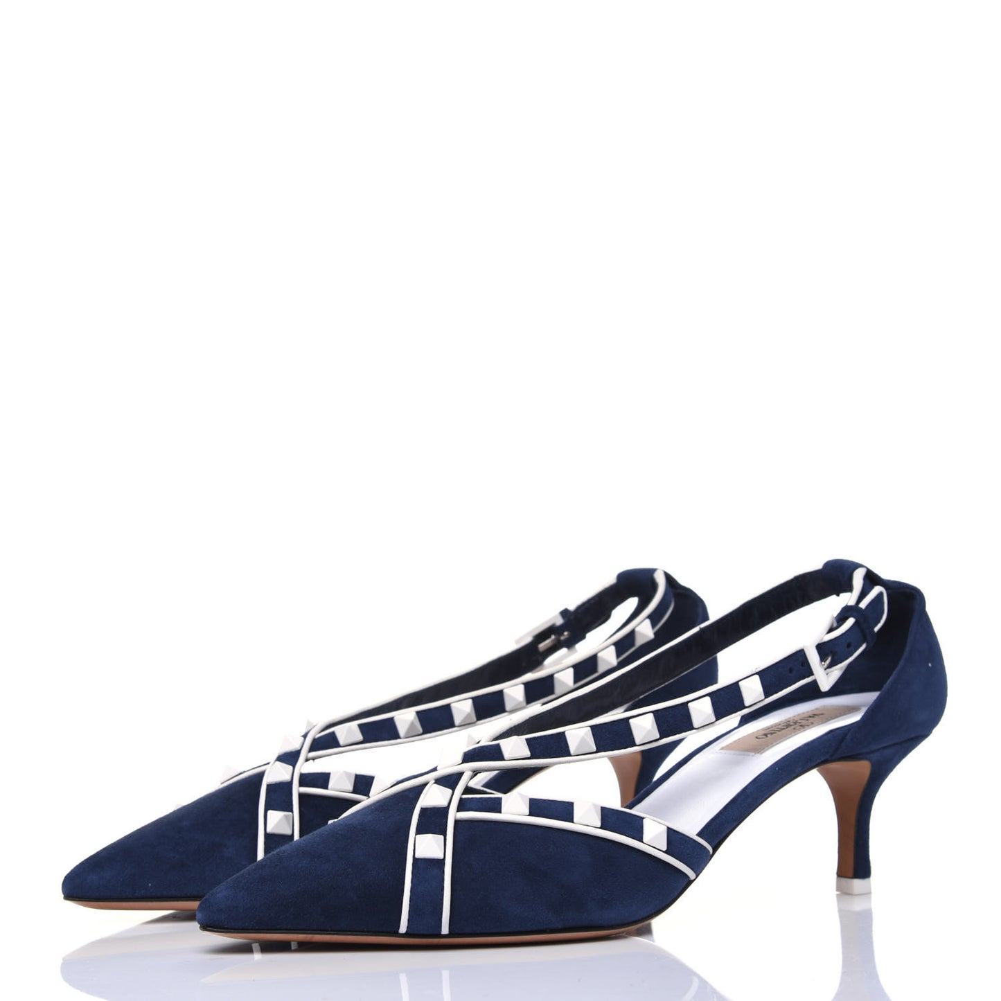 Suede Free Rockstud Cross Strap D'Orsay 55mm Pumps 38.5 Marine Optic White