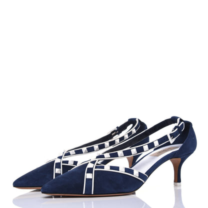 Valentino Garavani Suede Free Rockstud Cross Strap D'Orsay 55mm Pumps 38.5 Marine Optic White 3 of 18