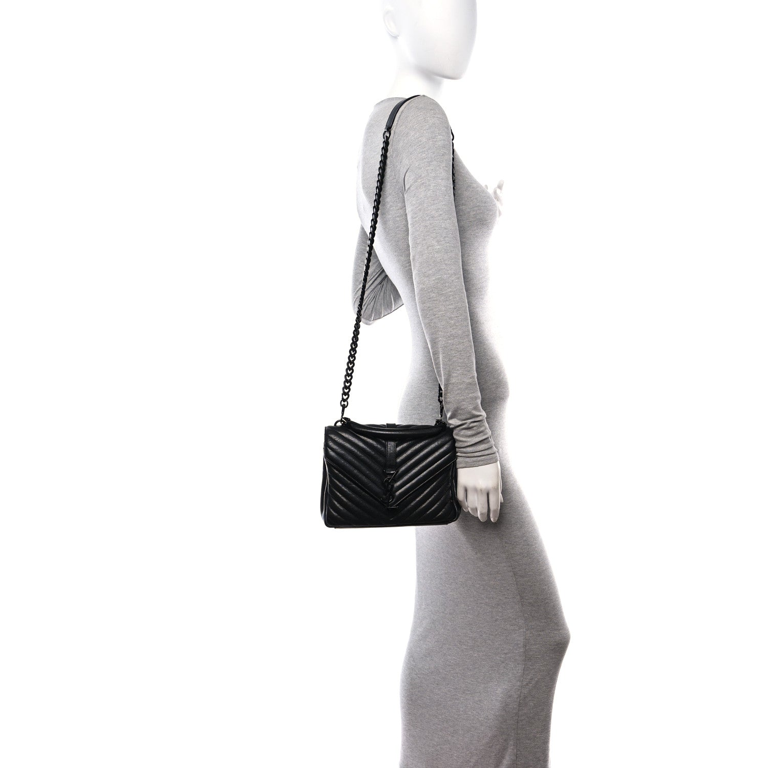 Saint Laurent Sheepskin Matelasse Chevron Monogram Monochrome Medium College Bag Black 2 of 11
