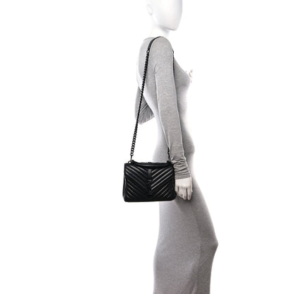 Saint Laurent Sheepskin Matelasse Chevron Monogram Monochrome Medium College Bag Black 2 of 11