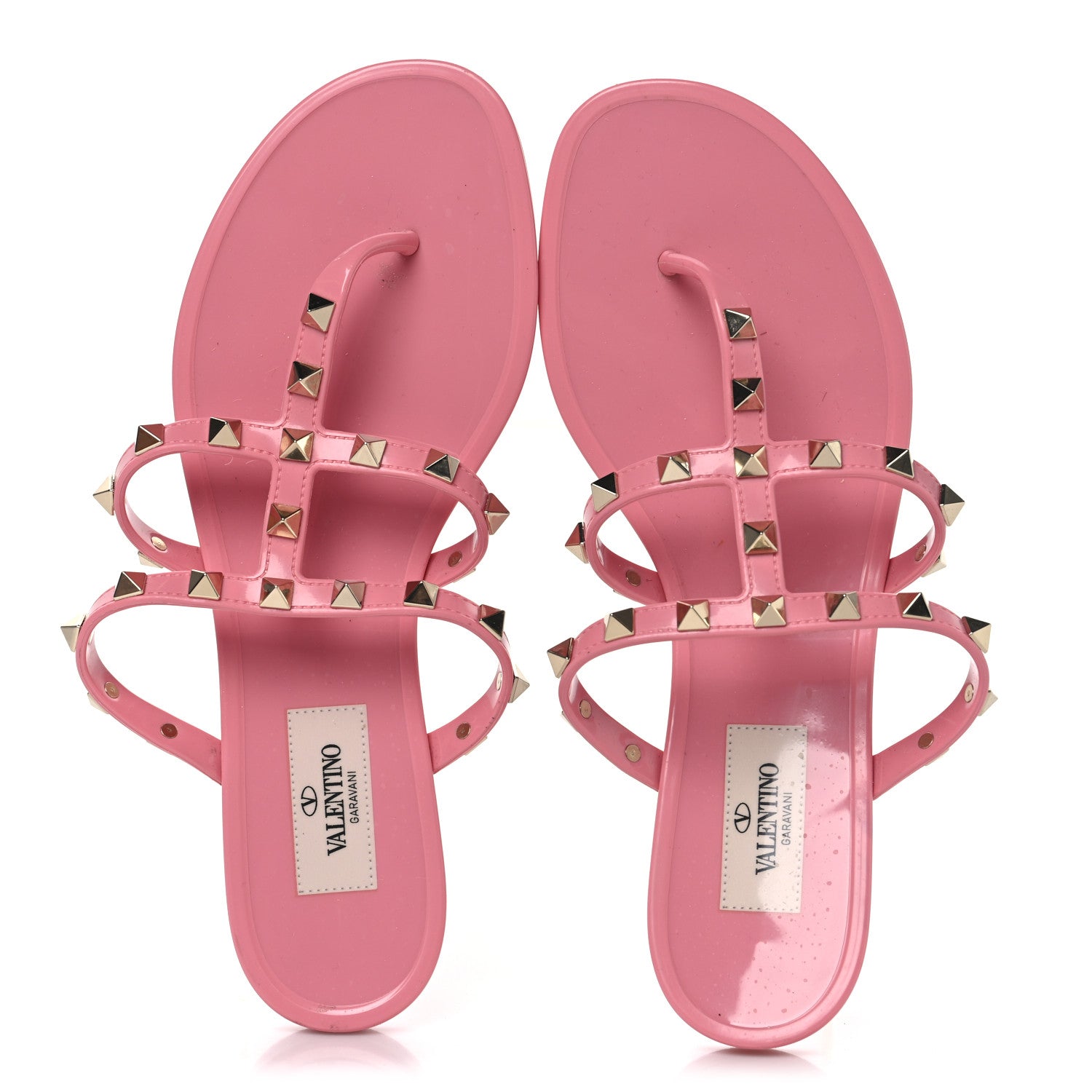 Valentino Garavani PVC Jelly Rockstud Caged Flat Thong Sandals 37 Dawn Pink 2 of 8