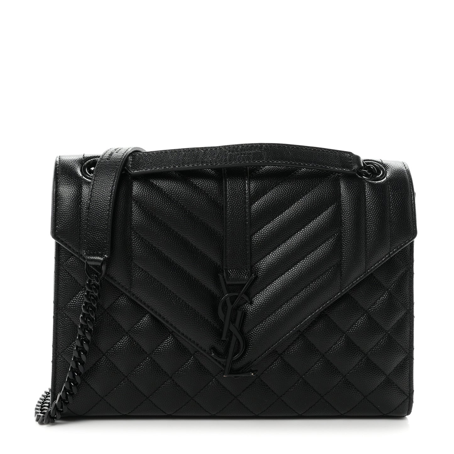 Grain De Poudre Textured Mixed Matelasse Triquilt Medium Monogram Monochrome Satchel Black