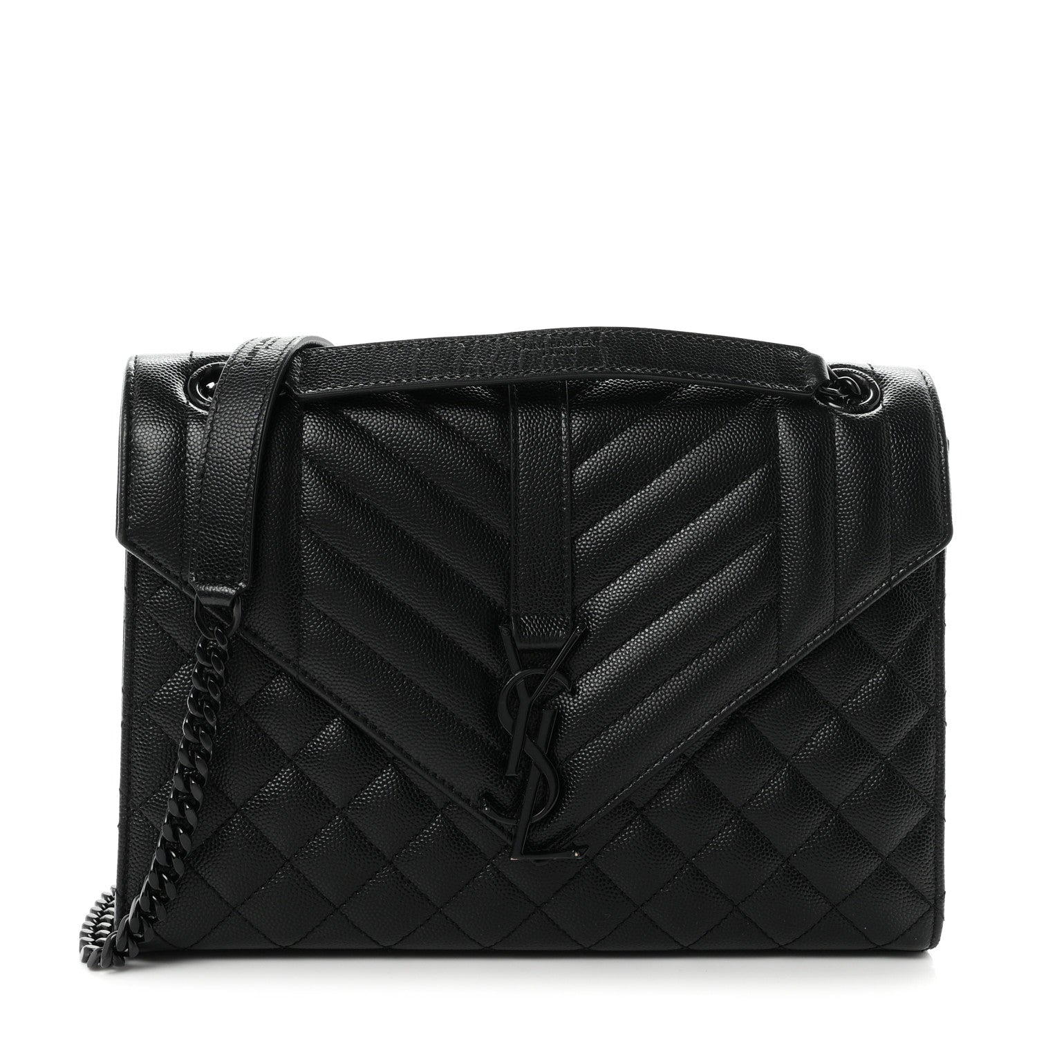 Saint Laurent Grain De Poudre Textured Mixed Matelasse Triquilt Medium Monogram Monochrome Satchel Black 1 of 10