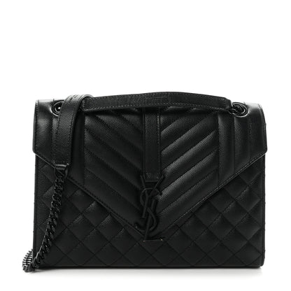 Saint Laurent Grain De Poudre Textured Mixed Matelasse Triquilt Medium Monogram Monochrome Satchel Black 1 of 10