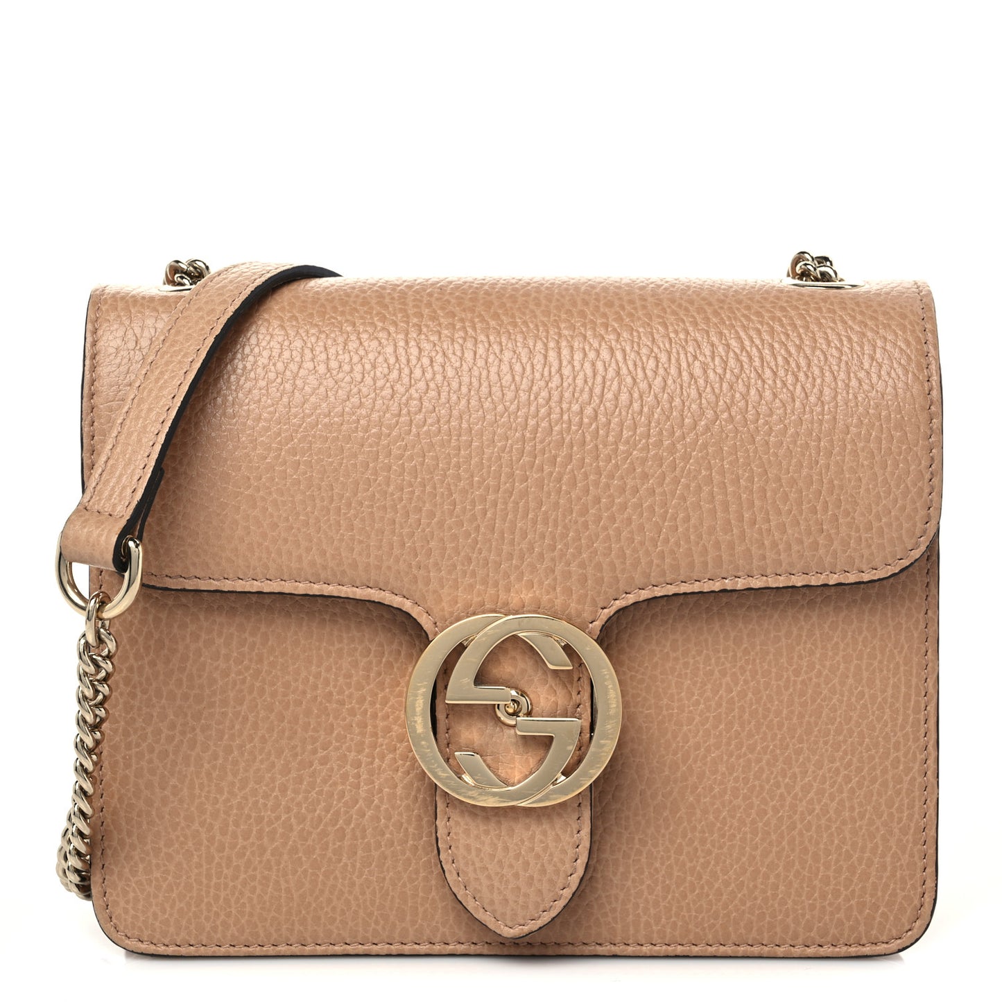 Dollar Calfskin Small Interlocking G Shoulder Bag Camelia