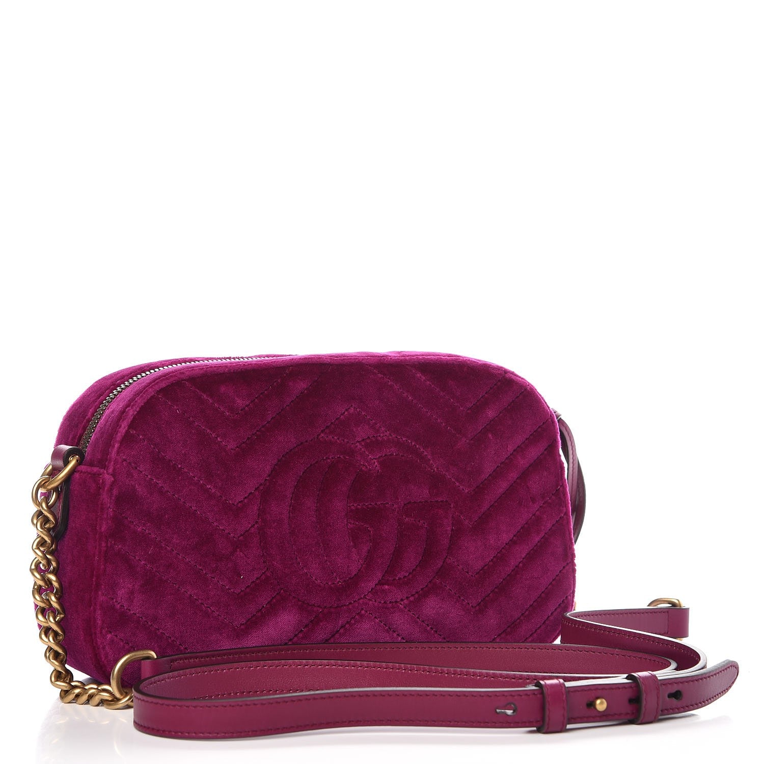 Gucci Velvet Matelasse Small GG Marmont Chain Shoulder Bag Fuchsia Violet Cyclamen 3 of 7