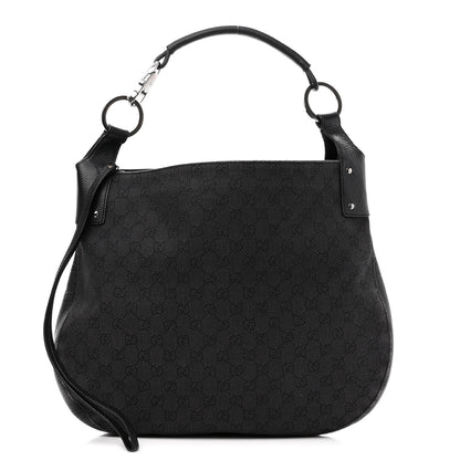Gucci Monogram Calfskin Horsebit Classic Ring Hobo Black 1 of 10