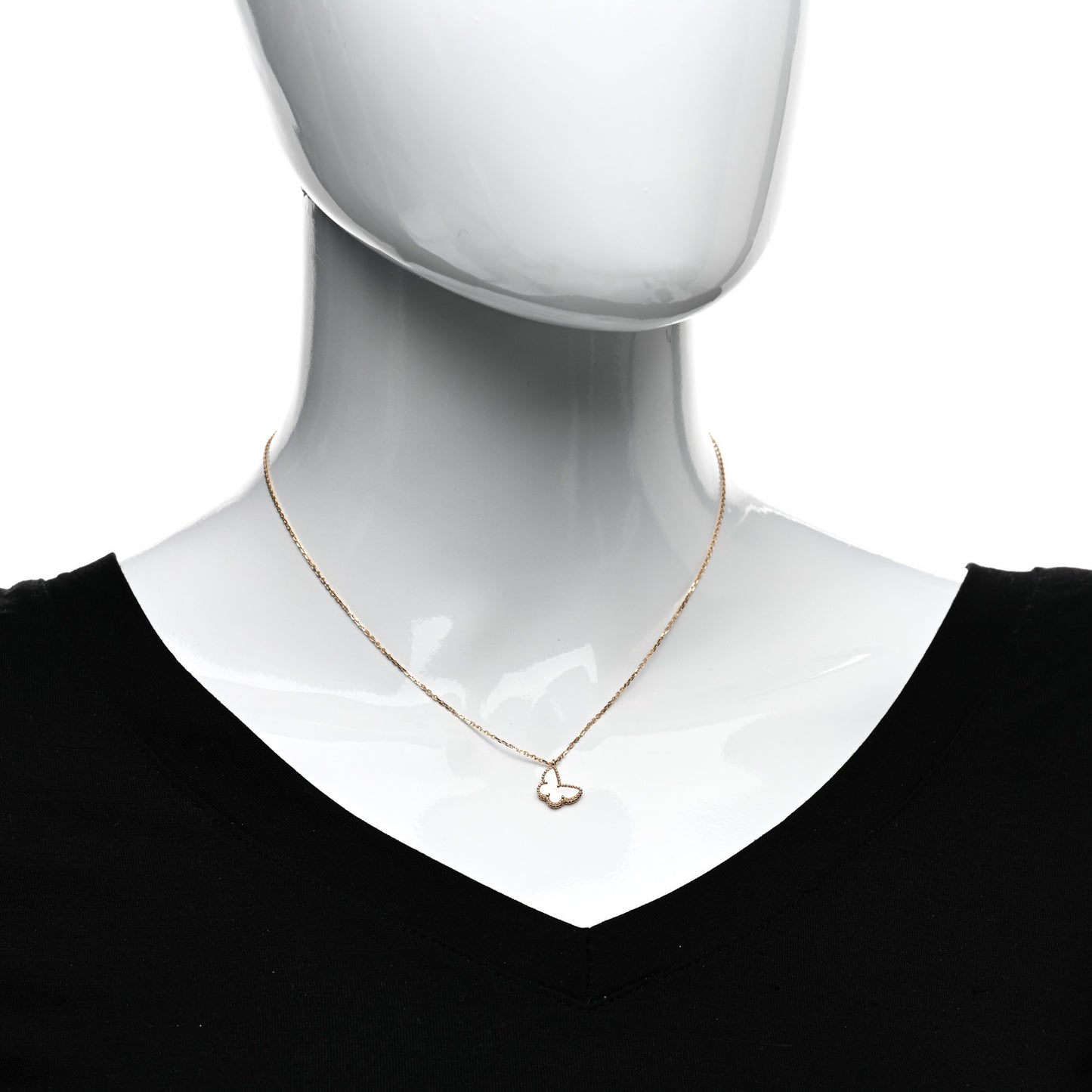 18K Yellow Gold Mother of Pearl Sweet Alhambra Butterfly Pendant Necklace