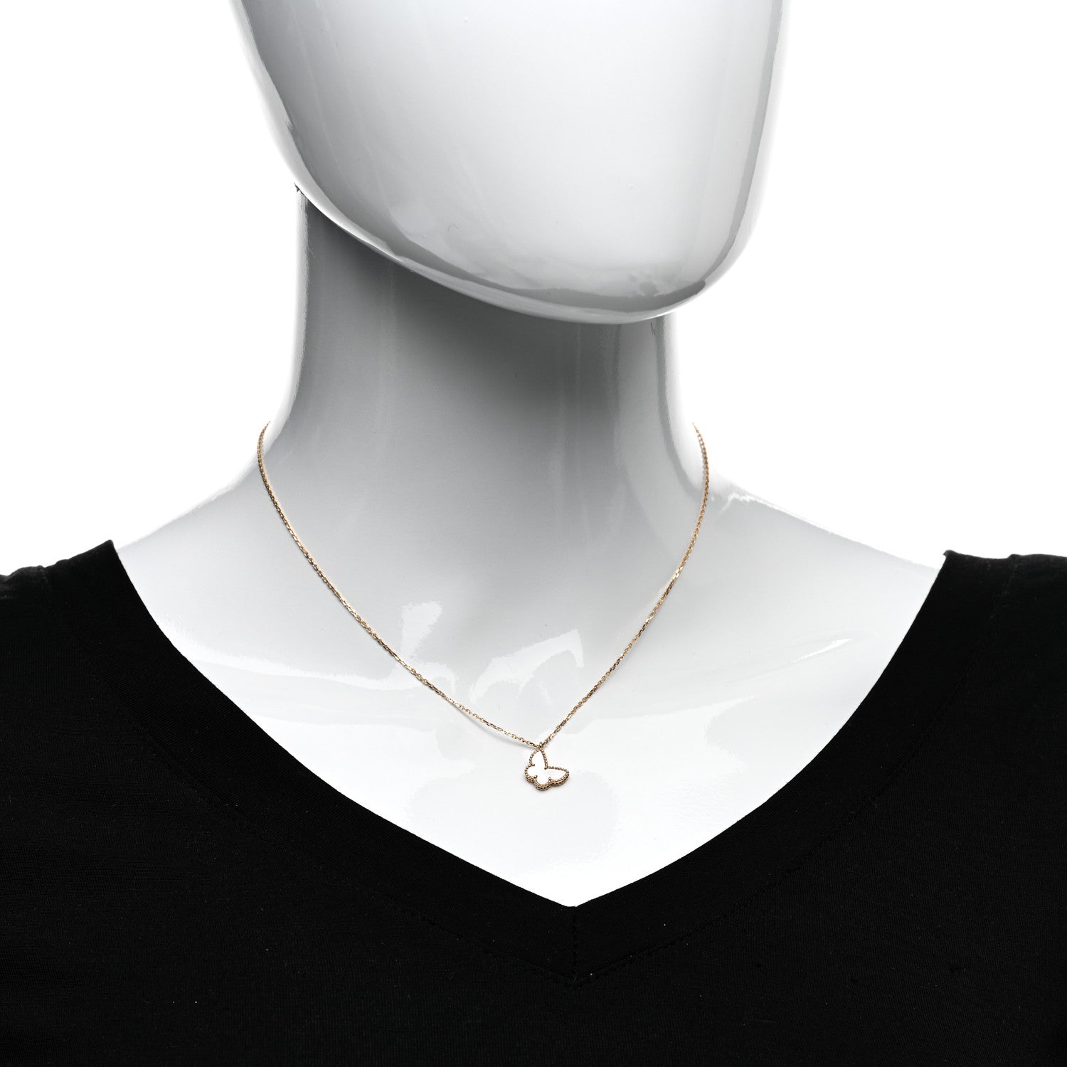 Van Cleef & Arpels 18K Yellow Gold Mother of Pearl Sweet Alhambra Butterfly Pendant Necklace 2 of 6