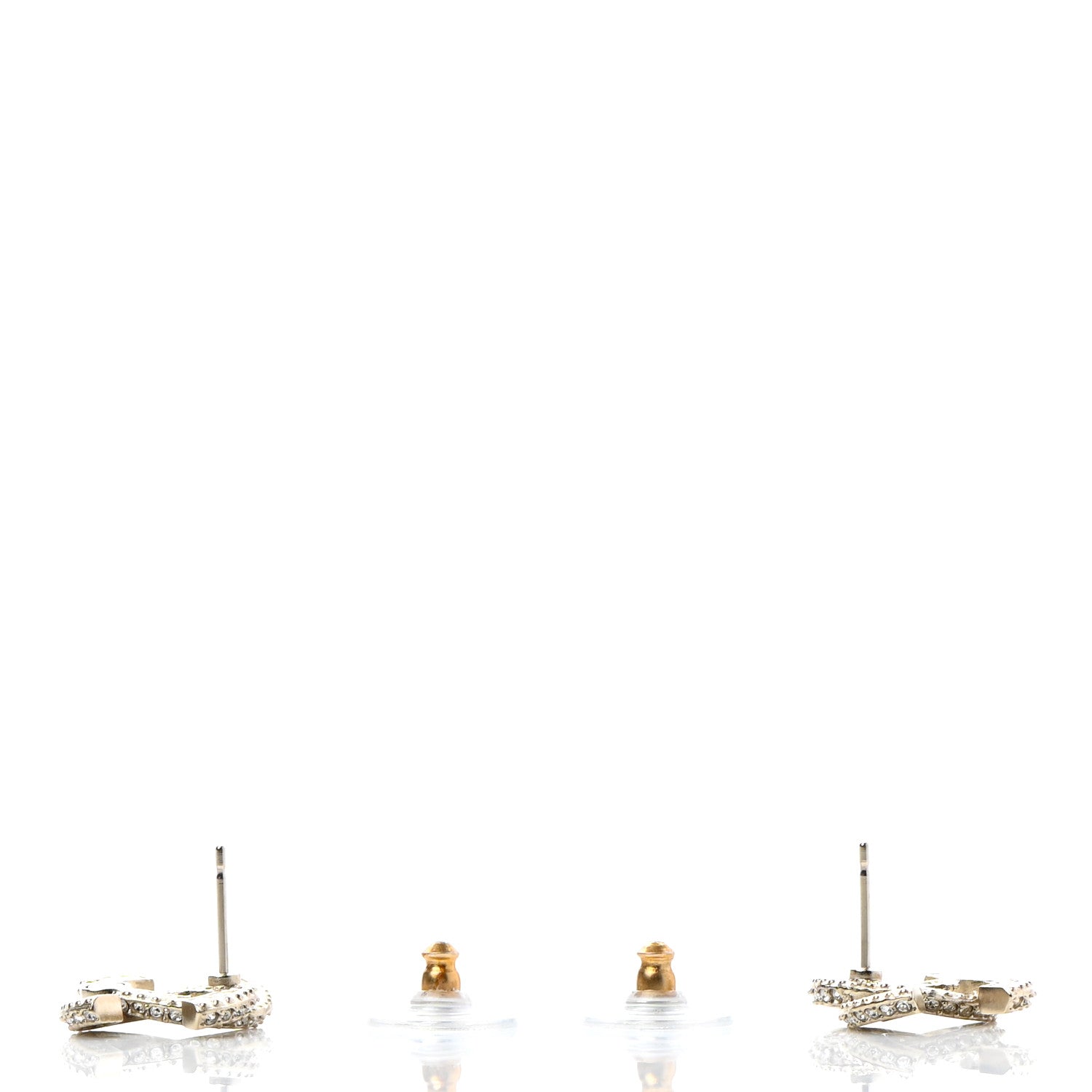 Chanel Crystal Timeless CC Earrings Light Gold 3 of 5