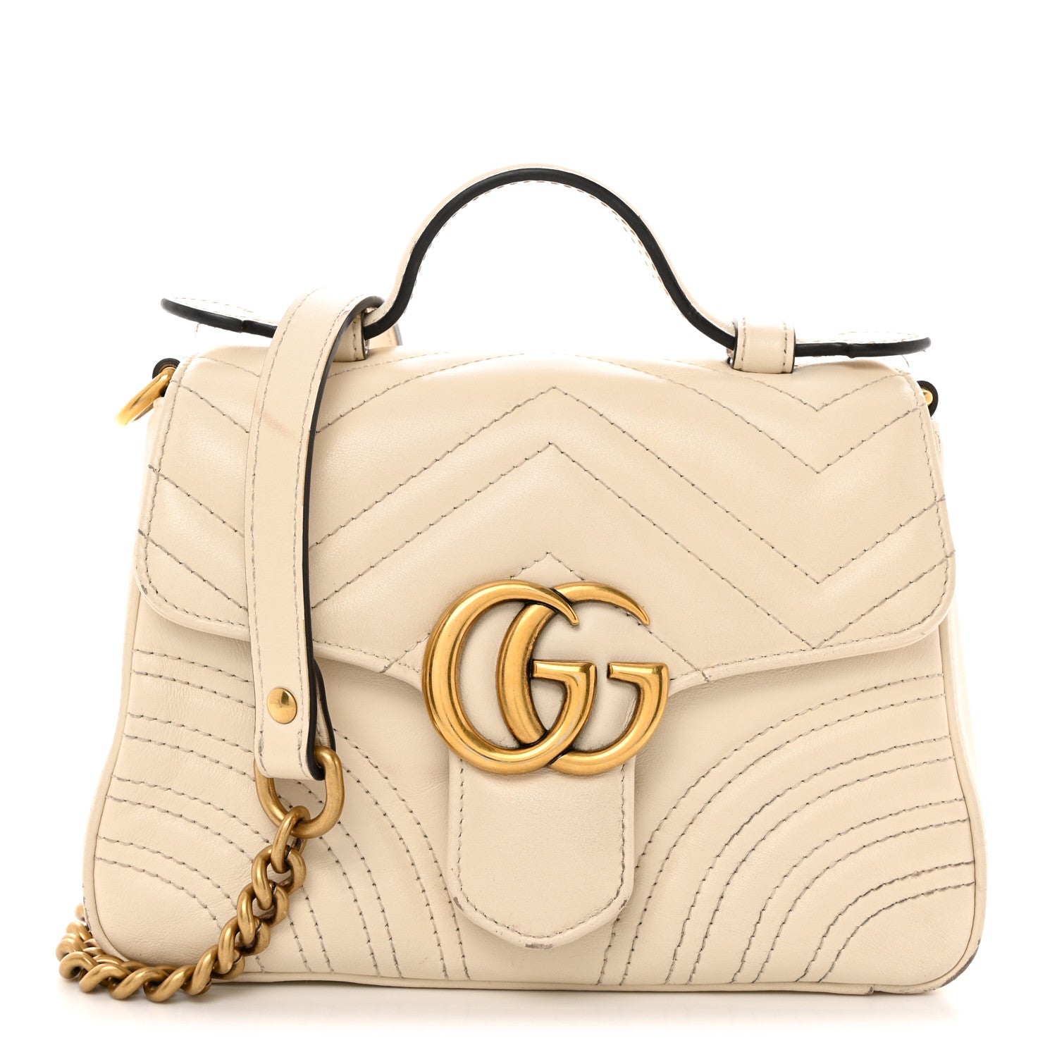 Gucci Calfskin Matelasse Mini GG Marmont Top Handle Shoulder Bag White 1 of 16