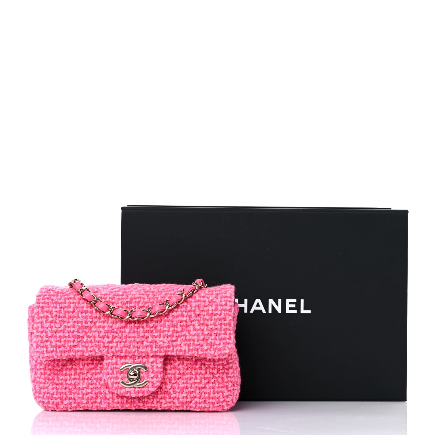 Wool Tweed Quilted Mini Rectangular Flap Dark Pink Fuchsia
