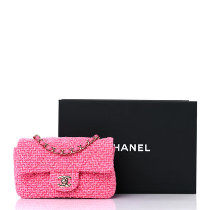 Chanel Wool Tweed Quilted Mini Rectangular Flap Dark Pink Fuchsia 10 of 10