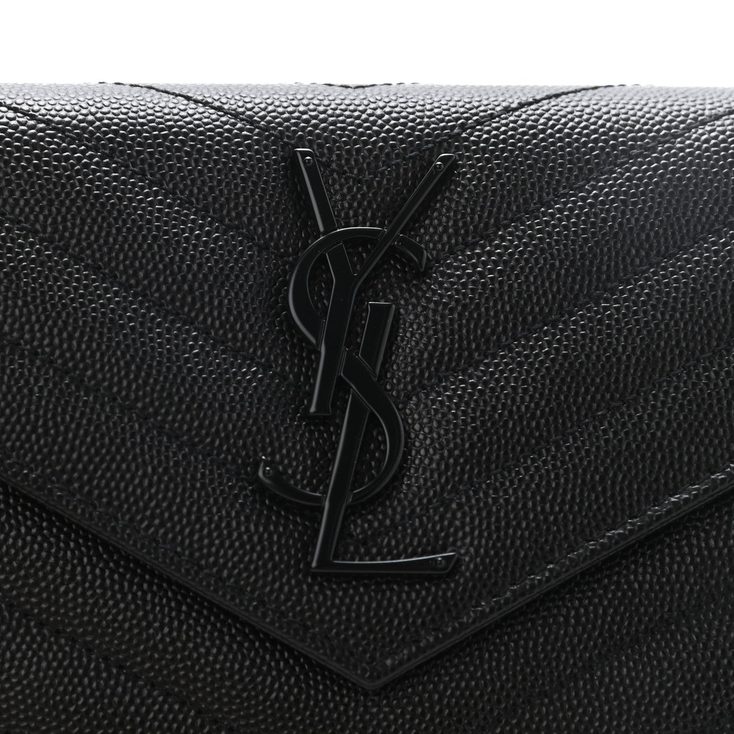 Saint Laurent Grain De Poudre Matelasse Chevron Monogram Flap Wallet Black 8 of 9