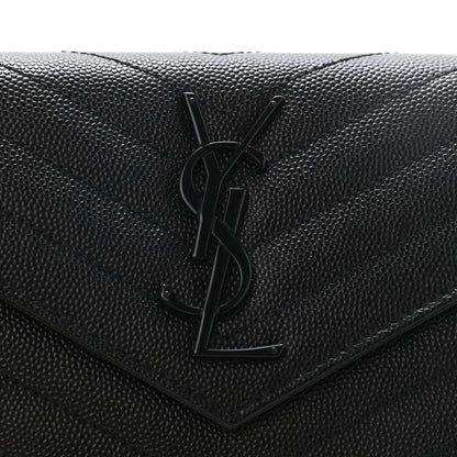 Saint Laurent Grain De Poudre Matelasse Chevron Monogram Flap Wallet Black 8 of 9